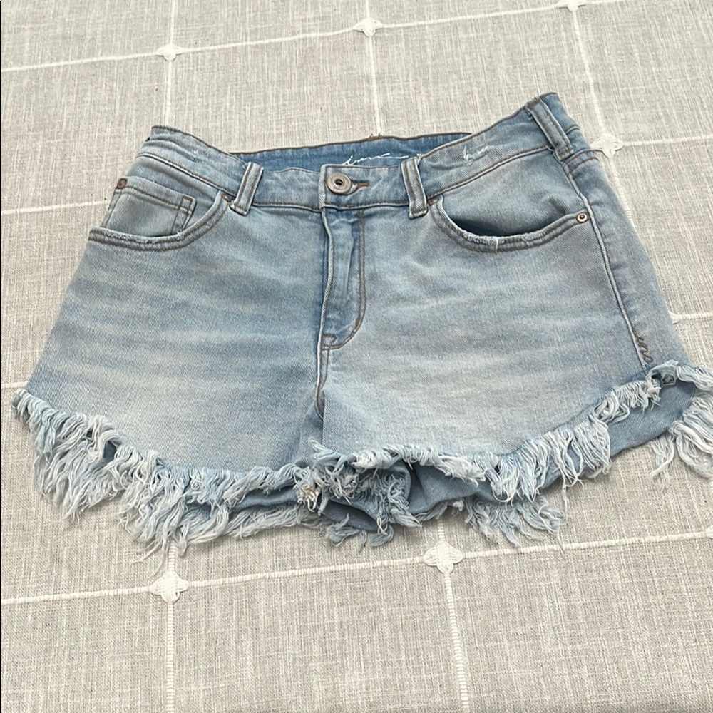 Light Blue Frayed Hem Denim Jean Shorts